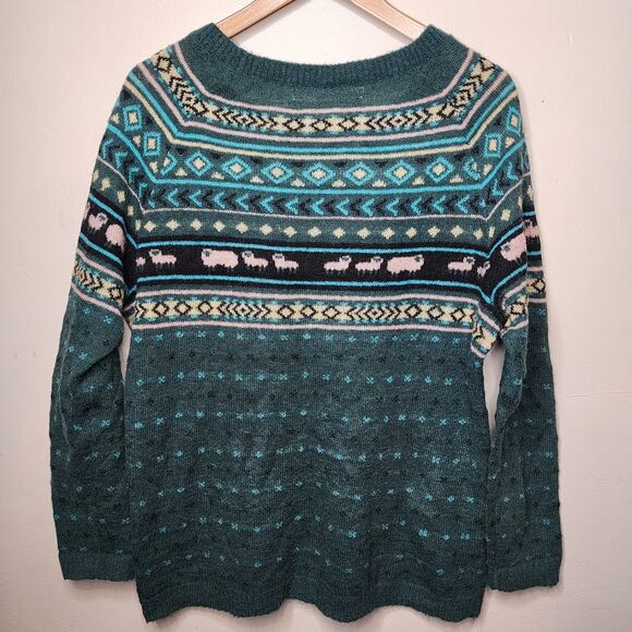 Woolrich Fair isle Sweater Pullover Wool Mohair Sheep Diana Green Womens Large - Picture 4 of 14